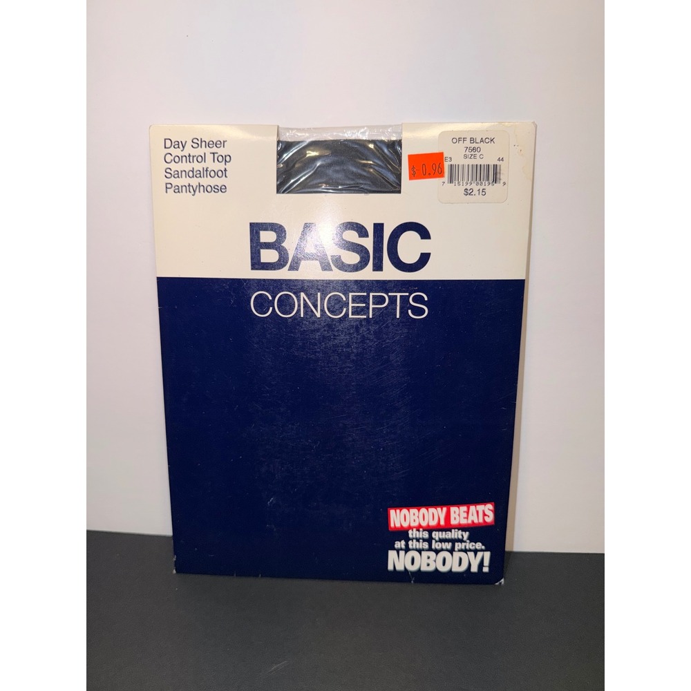 Basic Concepts Vintage Off Black Day Sheer Control Top Pantyhose Sandalfoot Sz C